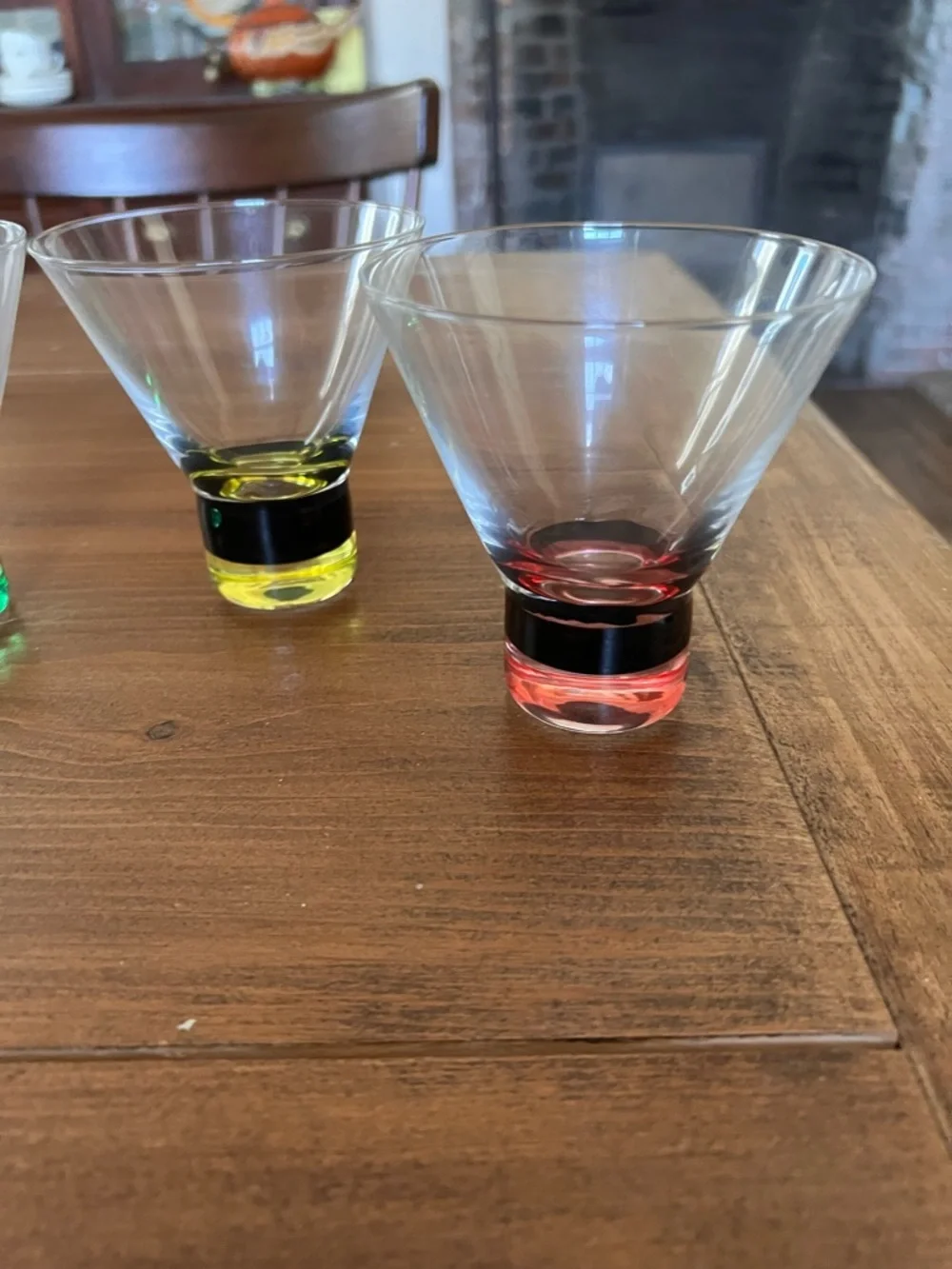 4 Mitbak European Crystal Martini Glasses Colorful Base Black Band Stemless 4x4”